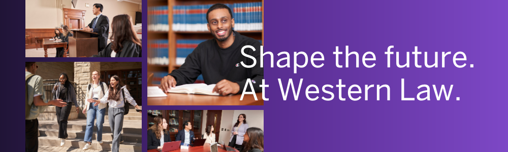 A banner that reads "Shape the future. At Western Law." with multiple images of students on a purple background