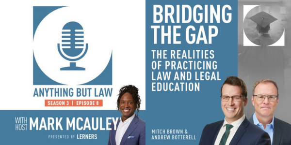 Anything But Law Podcast Graphic featuring Dean Botterell, Mark McAuley and Mitch Brown